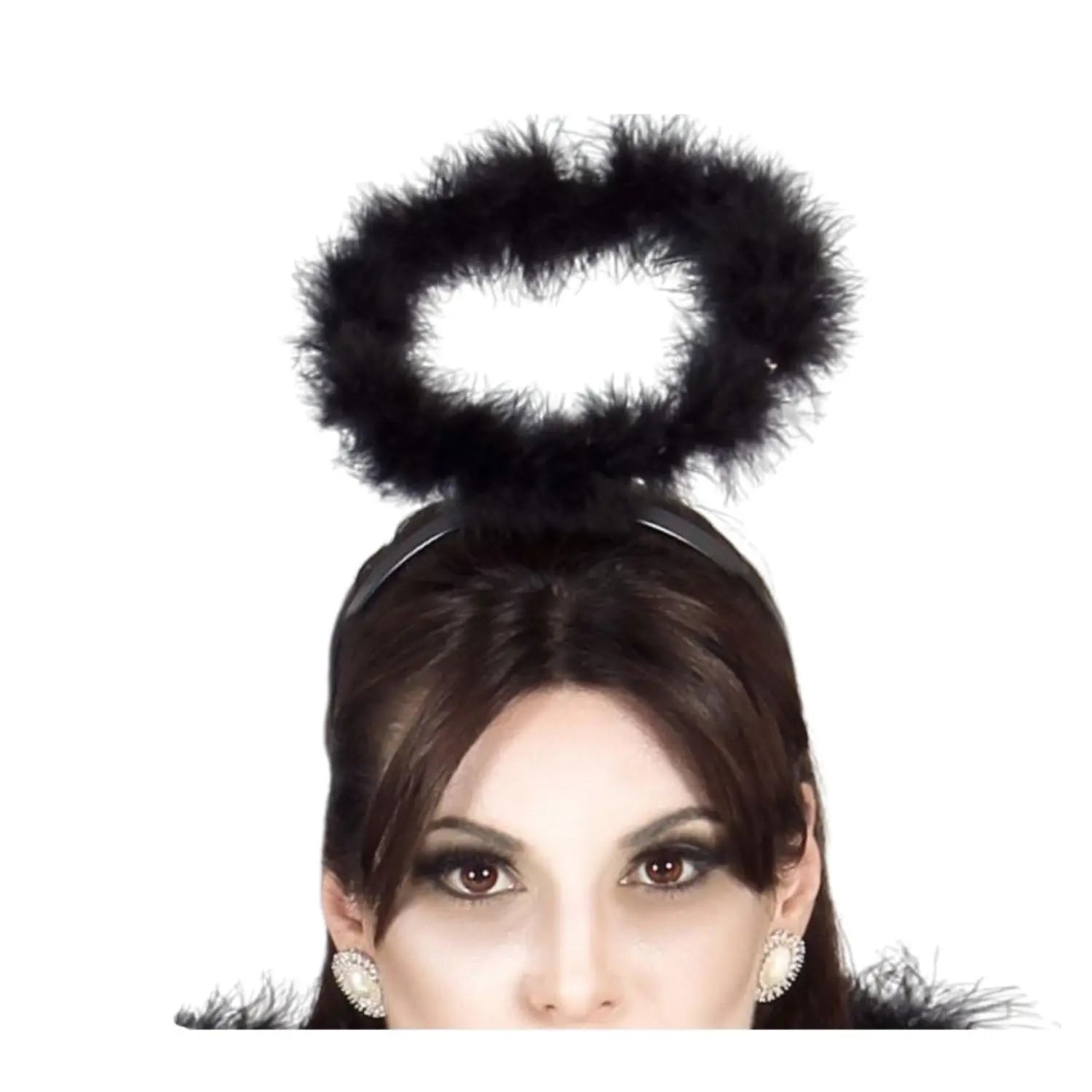 diadema de ángel negro con halo complemento para look celestial oscuro ideal para Halloween o Carnaval