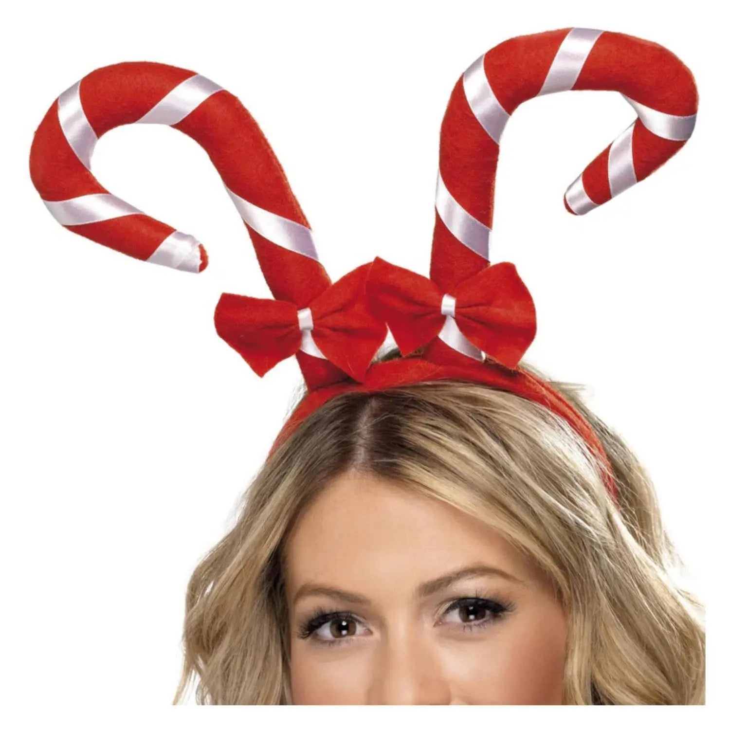diadema con bastones de caramelo rojos complemento para look navideño festivo y divertido