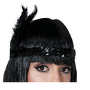 Diadema Charlestón negra con lentejuelas y pluma negra
