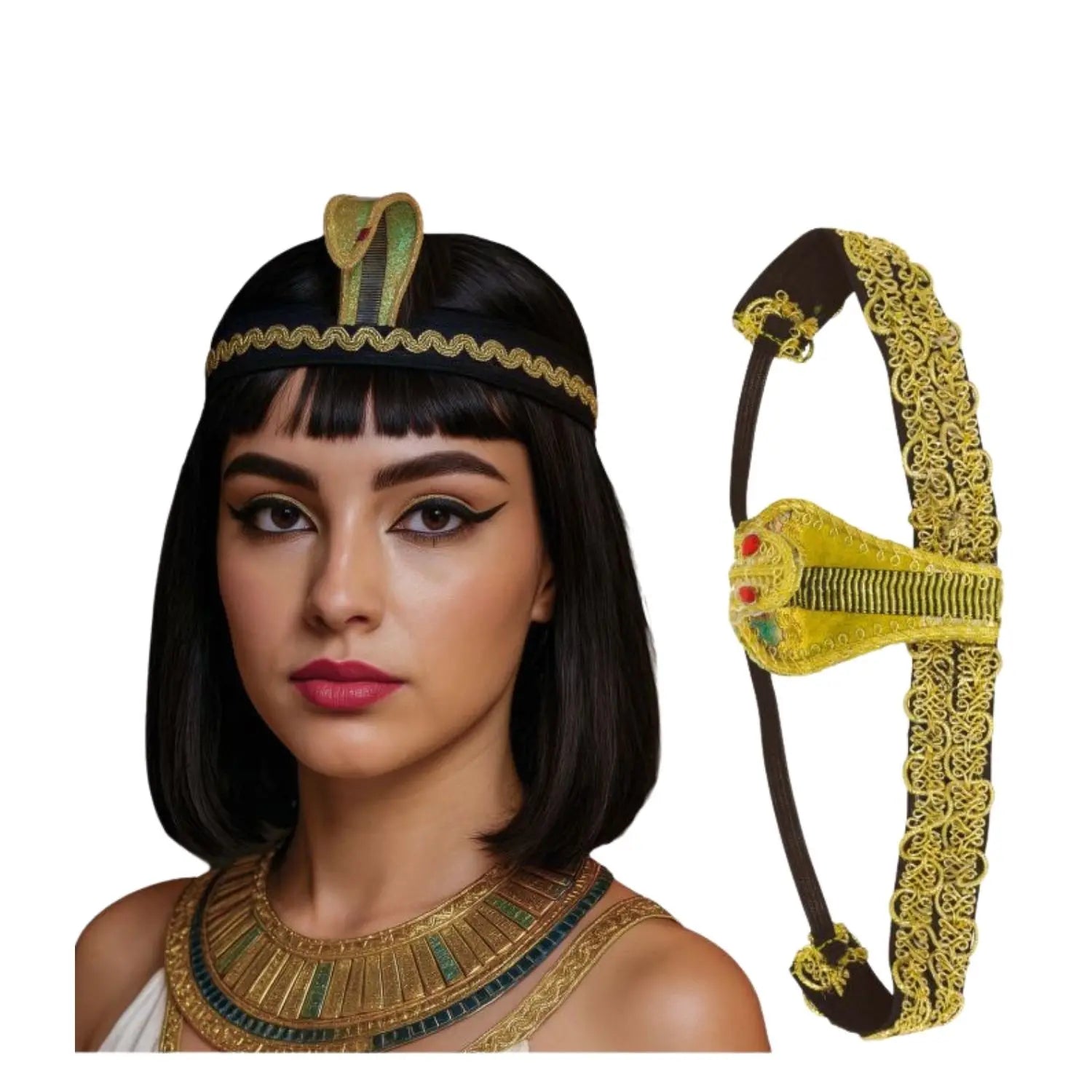 diadema de Cleopatra con cobra frontal dorada complemento para look egipcio elegante en Carnaval o Halloween