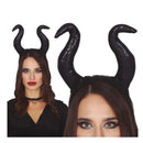 diadema de cuernos negros flexibles complemento para look malvada o villana ideal para Halloween o Carnaval