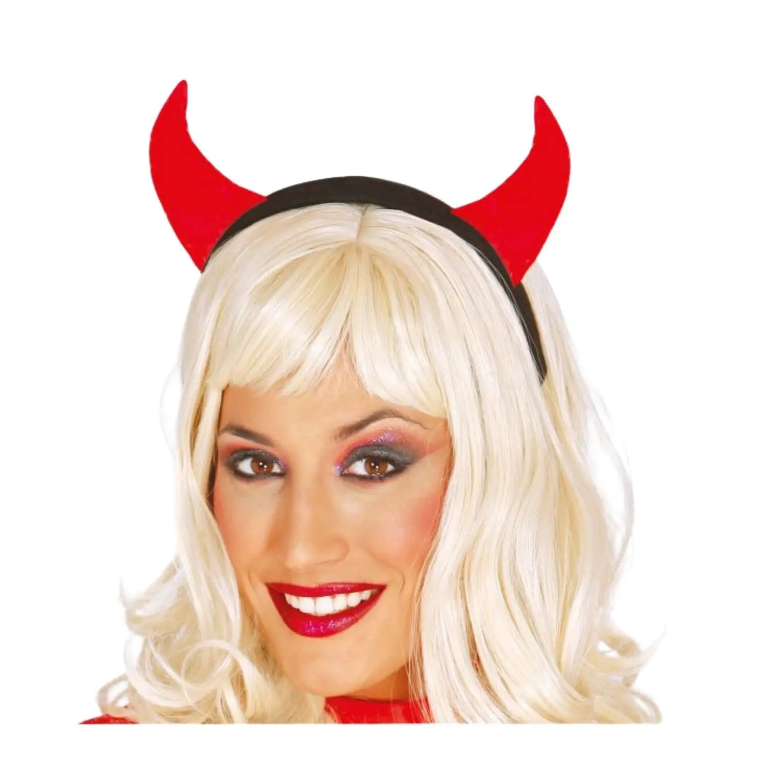 diadema de diablesa en vinilo con cuernos complemento para look demonio o Halloween