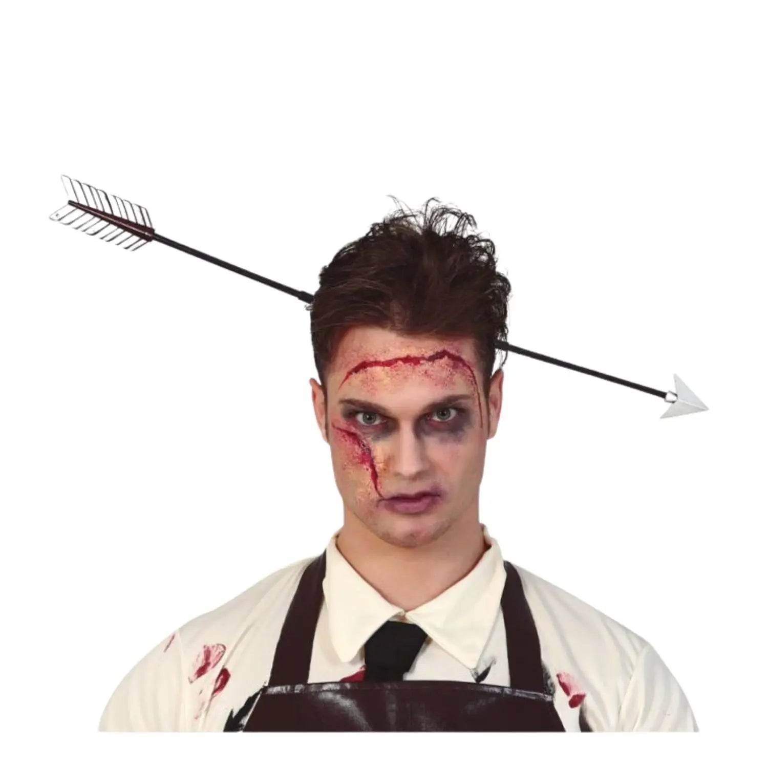 diadema con flecha atravesando la cabeza complemento para look terror o zombie en Halloween