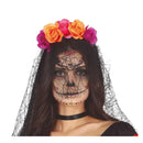 diadema de flores lila y naranja complemento para look catrina ideal para Halloween o Carnaval