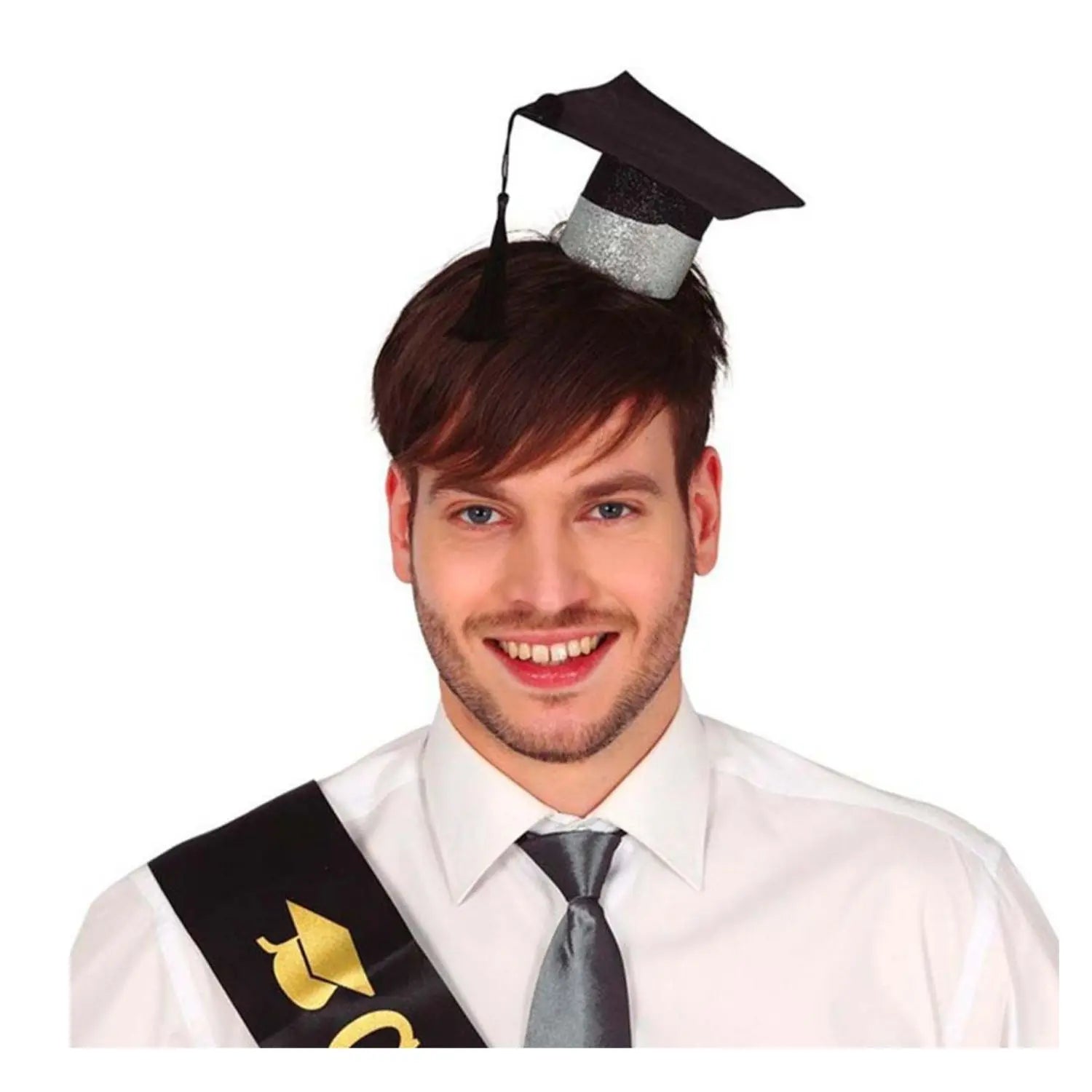 diadema con gorro de graduado complemento para look de graduación en fiestas o eventos temáticos