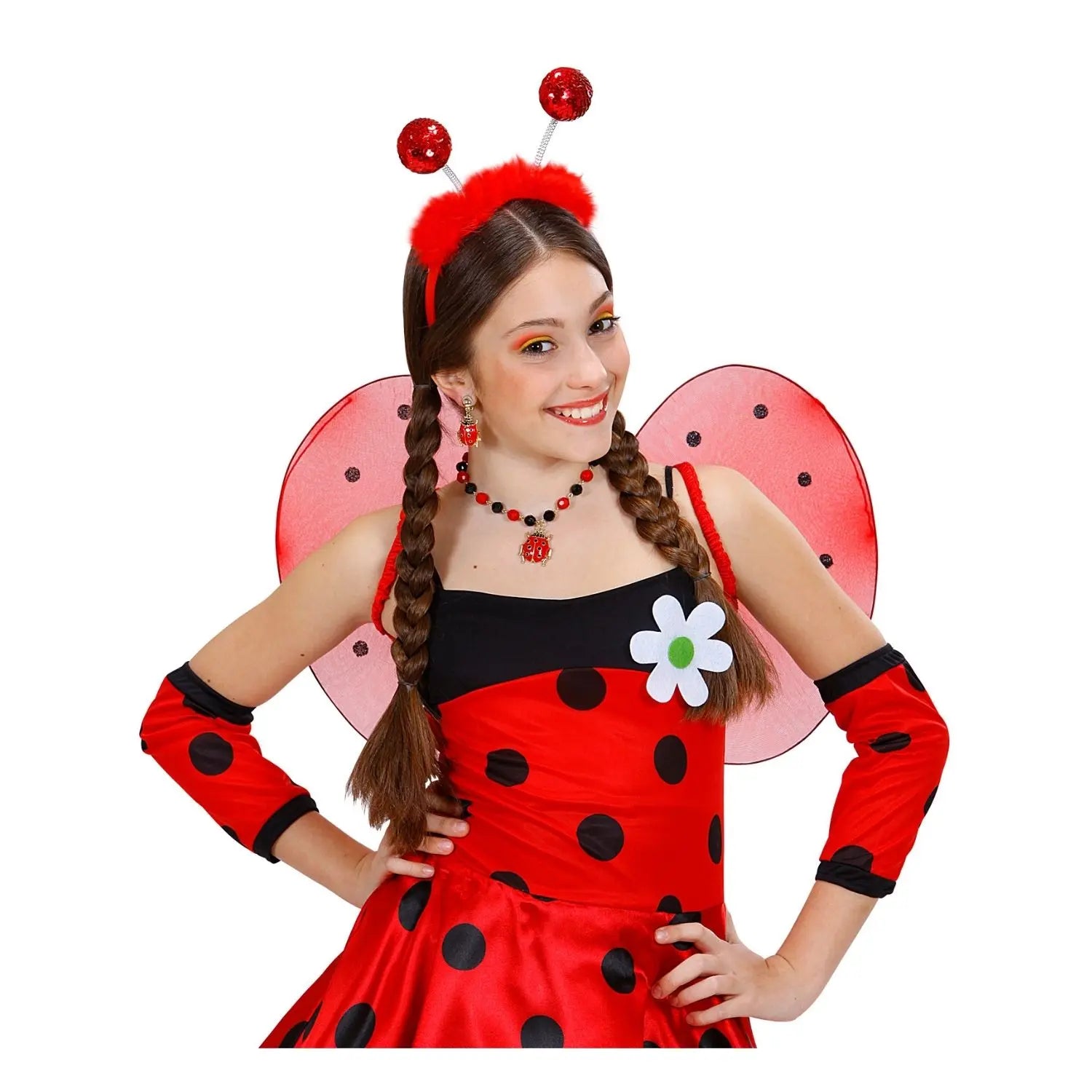 diadema roja con lentejuelas y marabú complemento para look mariquita o fantasía en fiestas temáticas
