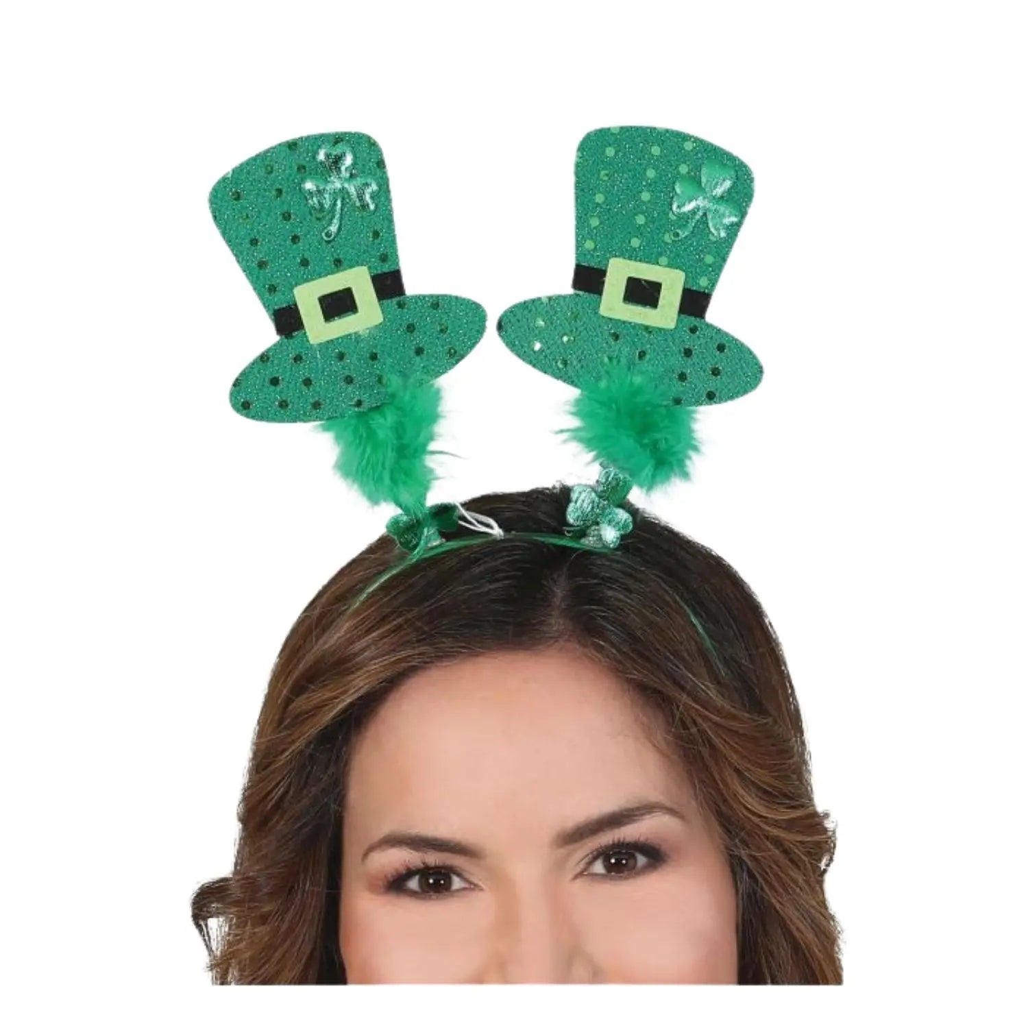 diadema St Patrick con chisteras complemento para look irlandés en fiestas de San Patricio o temáticas