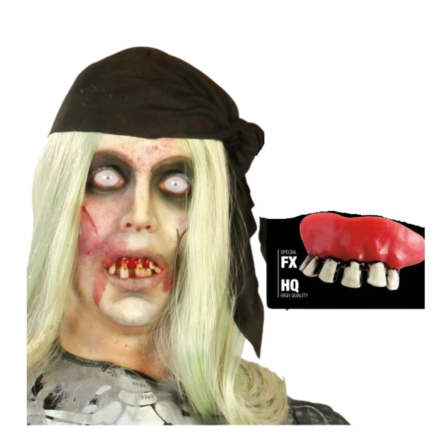 dientes zombie de maquillaje para look halloween terrorífico realista