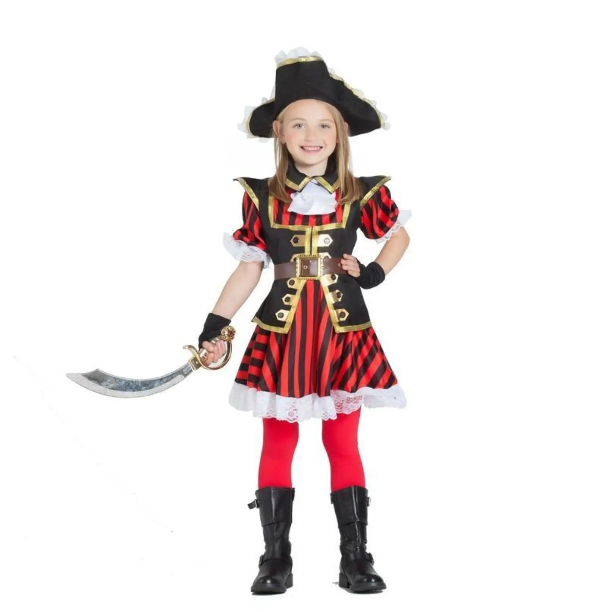 Disfraz de pirata para niña con vestido sombrero y cinturón para Carnaval