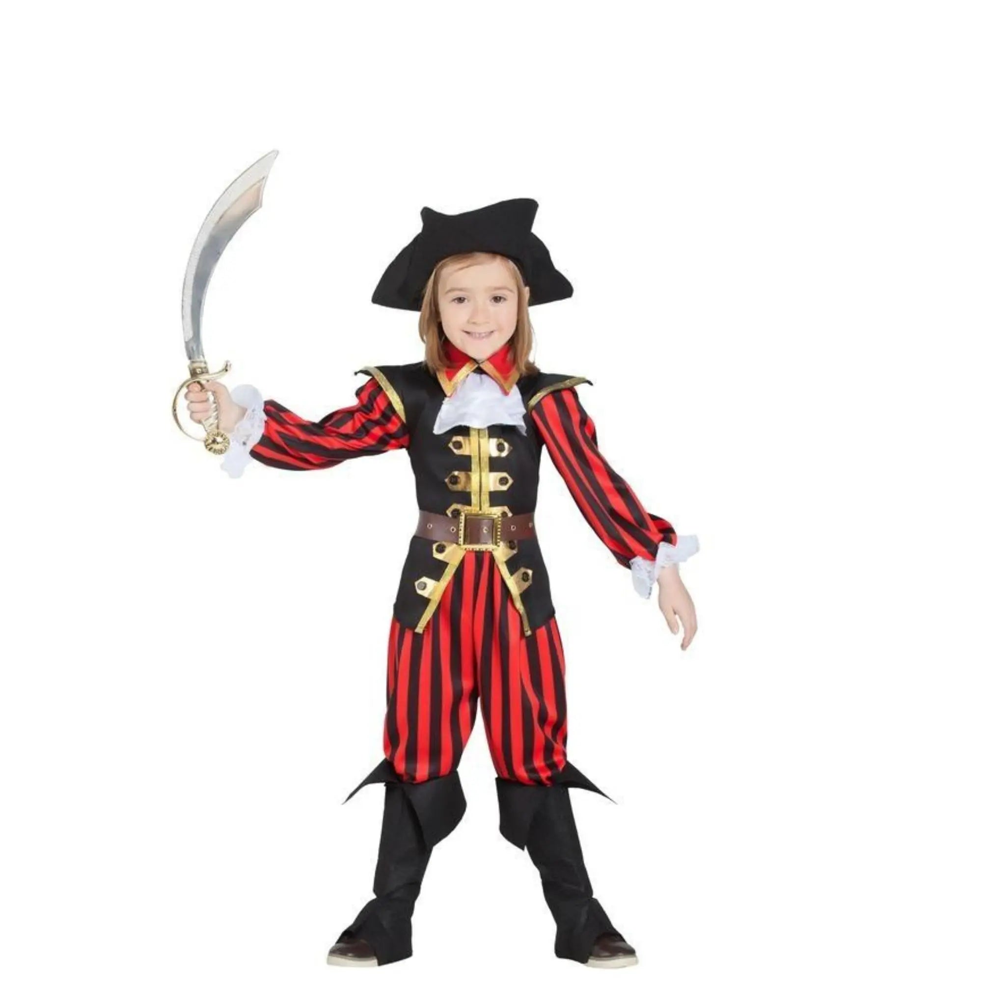 Disfraz de pirata infantil para niño con sombrero y cubrebotas completo