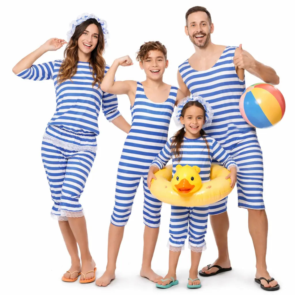 Grupo disfrutando juntos con un estilo vintage coordinado de bañistas retro lleno de diversión