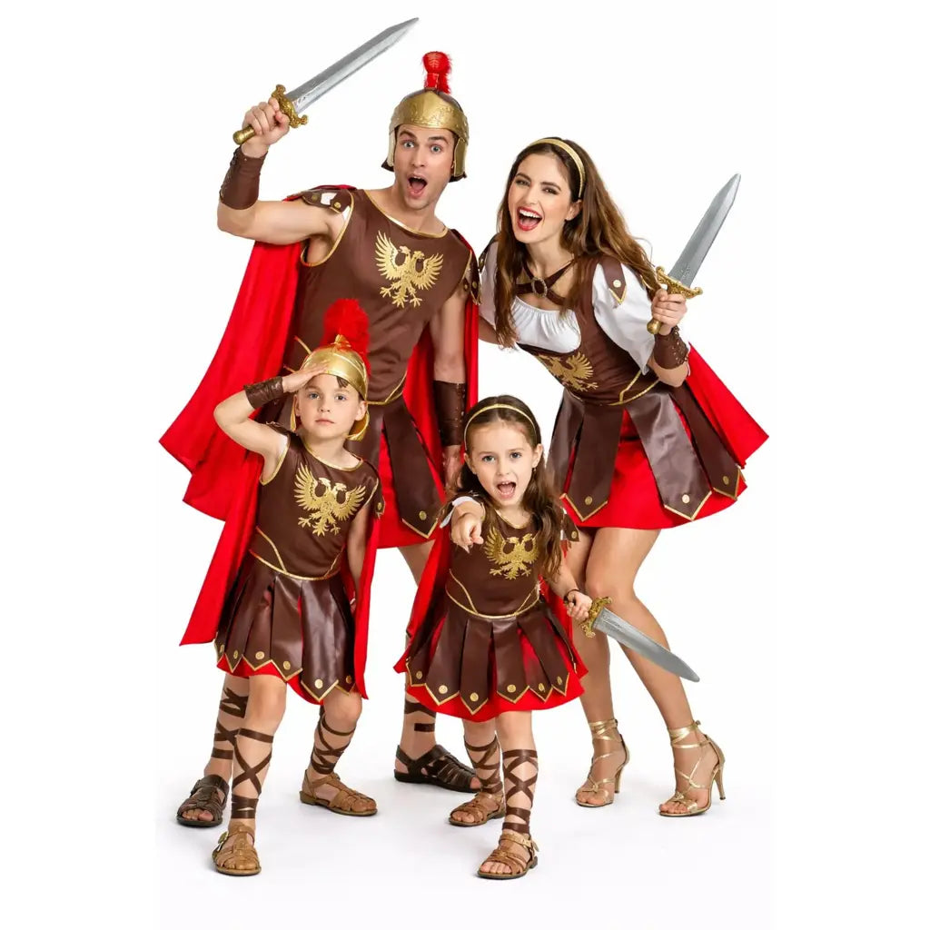 Grupo de personas con disfraces romanos originales para Carnaval y fiestas temáticas
