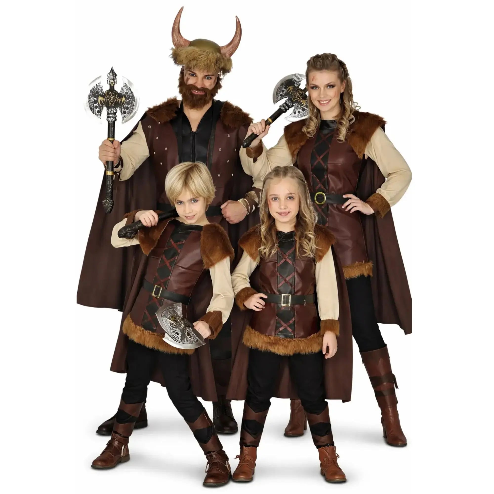 Grupo de amigos disfrazados de vikingos en Carnaval con estética bárbara y aventurera