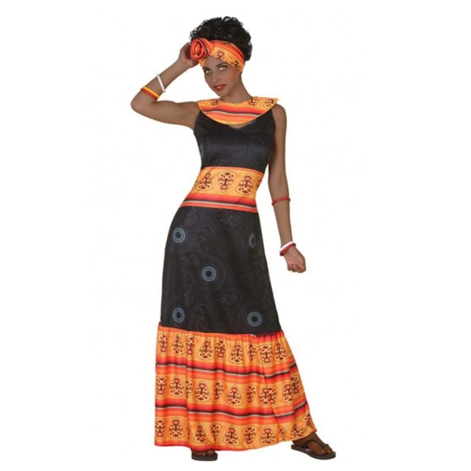Disfraz africana para mujer con vestido y tocado