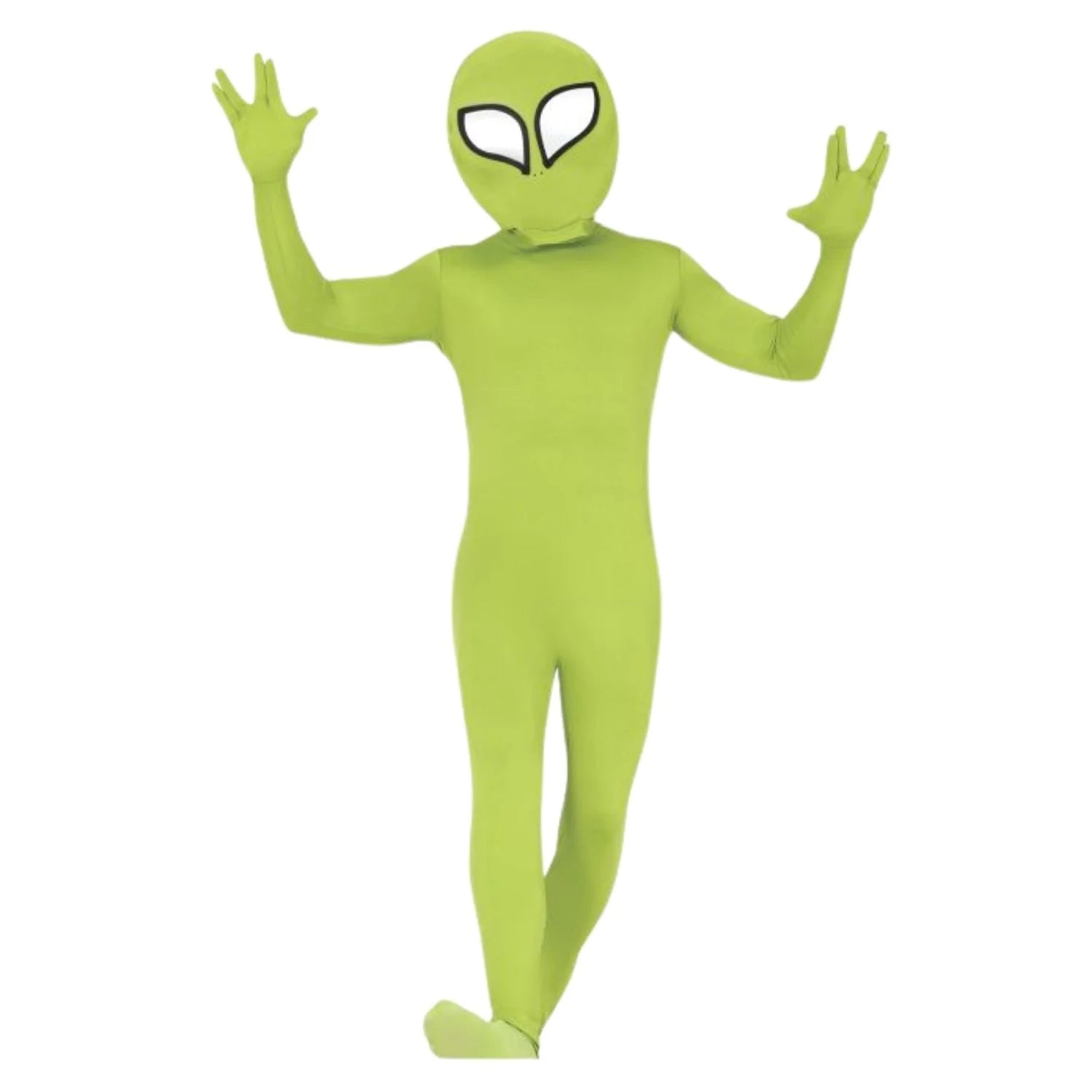 Disfraz de alien adulto verde con mono, capucha y guantes