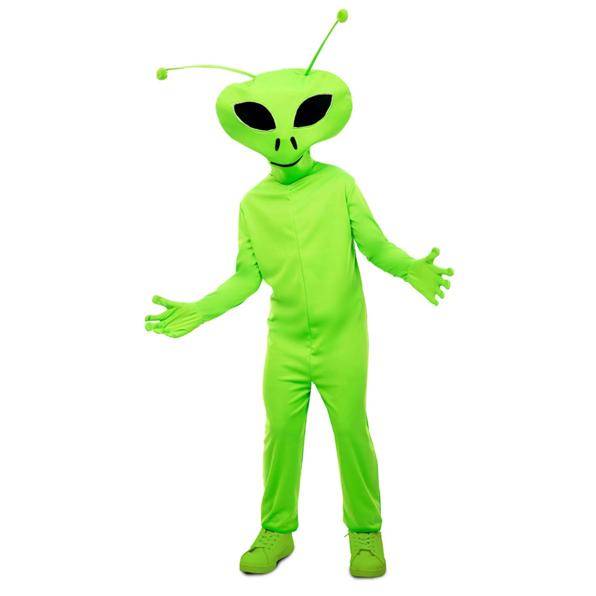 Disfraz alien infantil verde con máscara y guantes para niño o niña estilo extraterrestre divertido