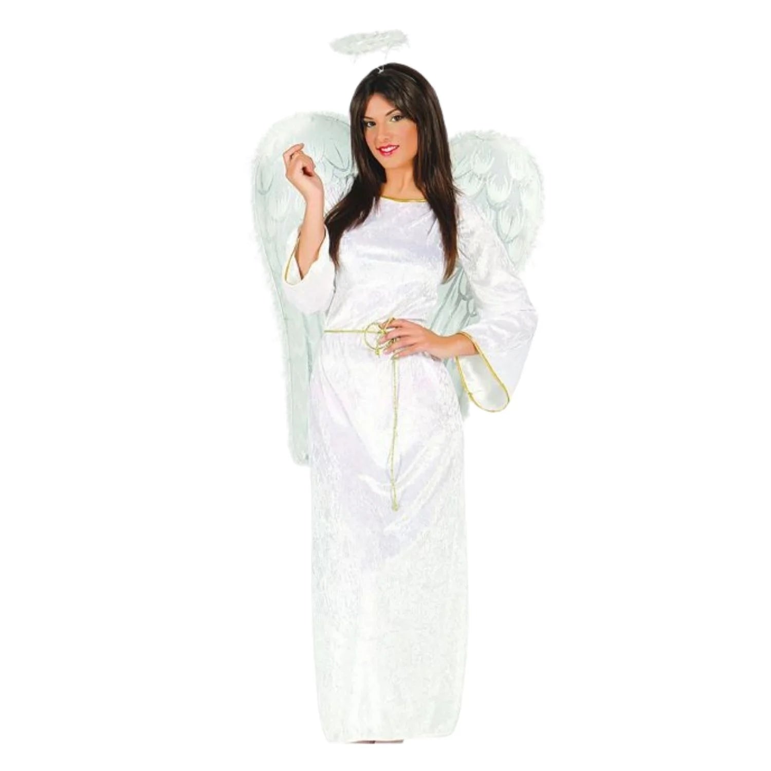 Disfraz de ángel para adulto con vestido blanco, cinturón y diadema ideal para Navidad