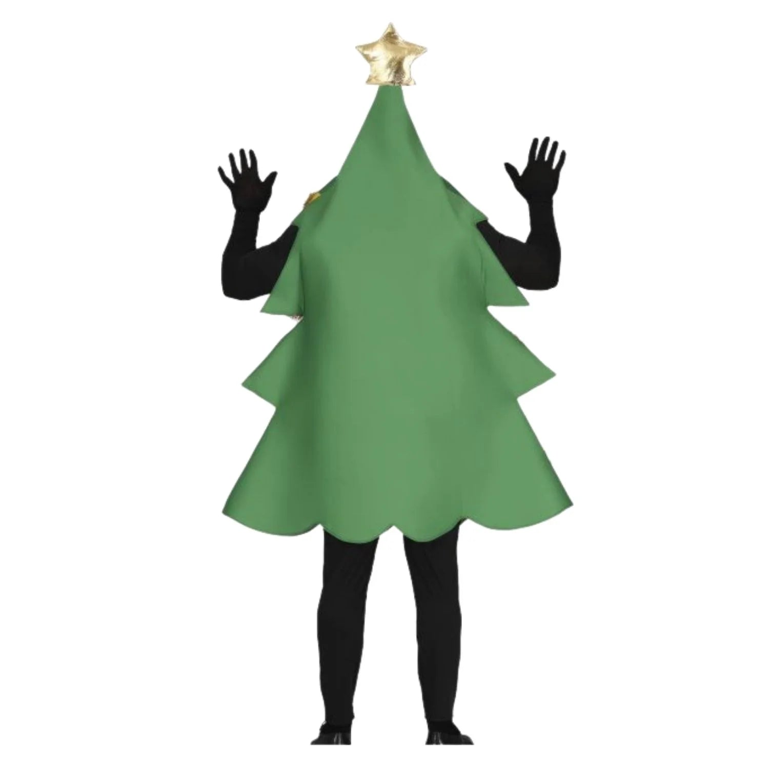 Persona con disfraz de árbol de Navidad adulto ideal para cabalgatas y eventos escolares