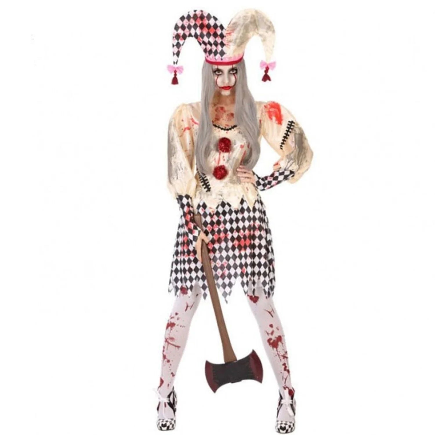 Disfraz de Arlequín Sangriento para Adulto con vestido y sombrero
