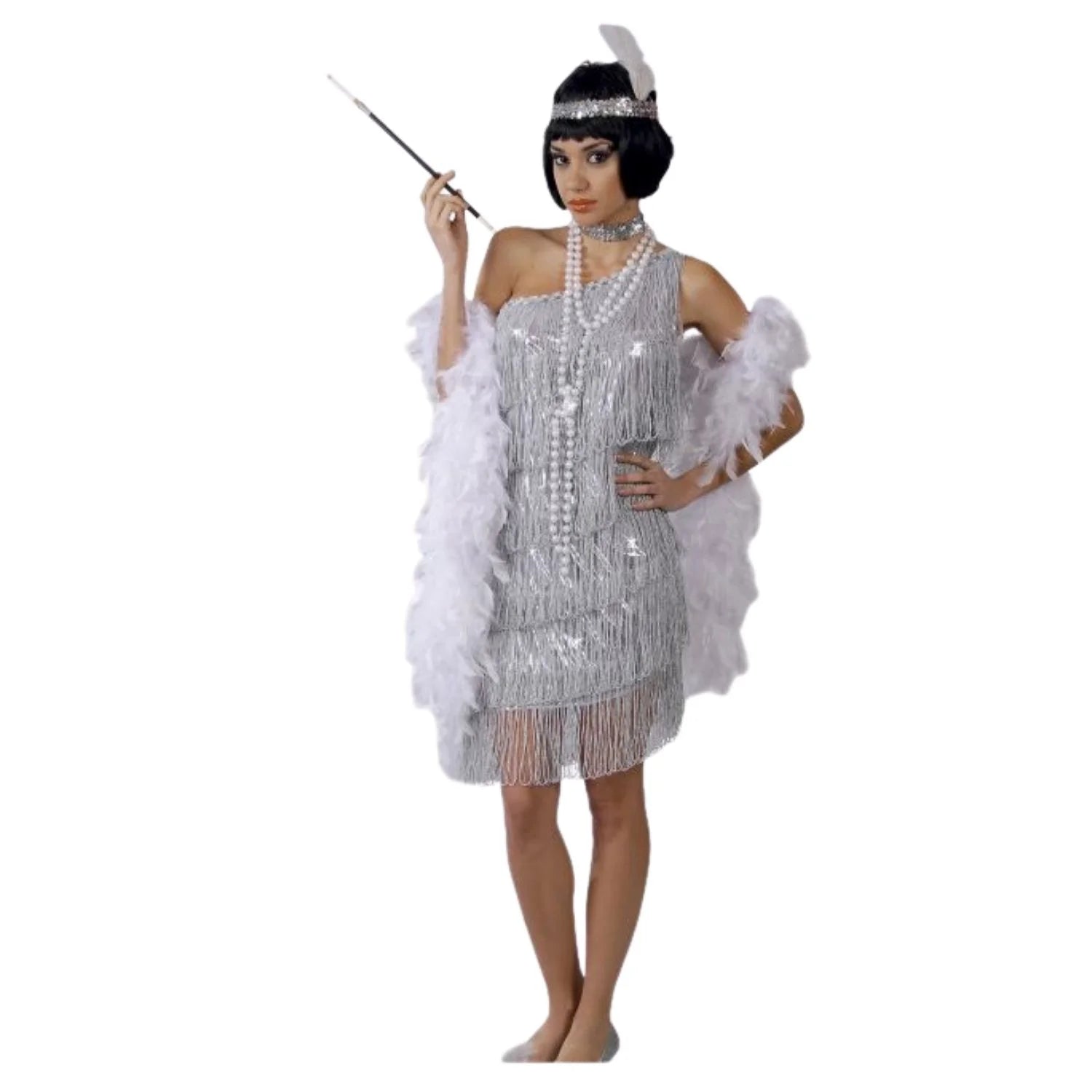 Disfraz bailarina Charleston en plata para mujer con vestido brillante