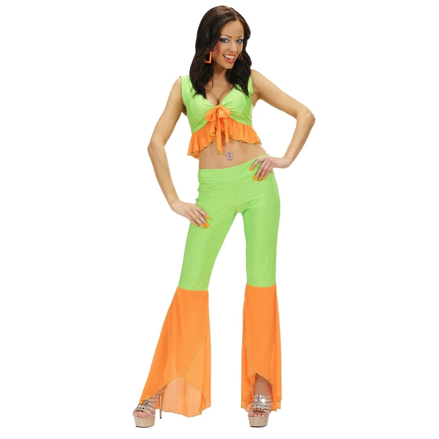 Disfraz de bailarina samba para mujer en verde y naranja fluorescente