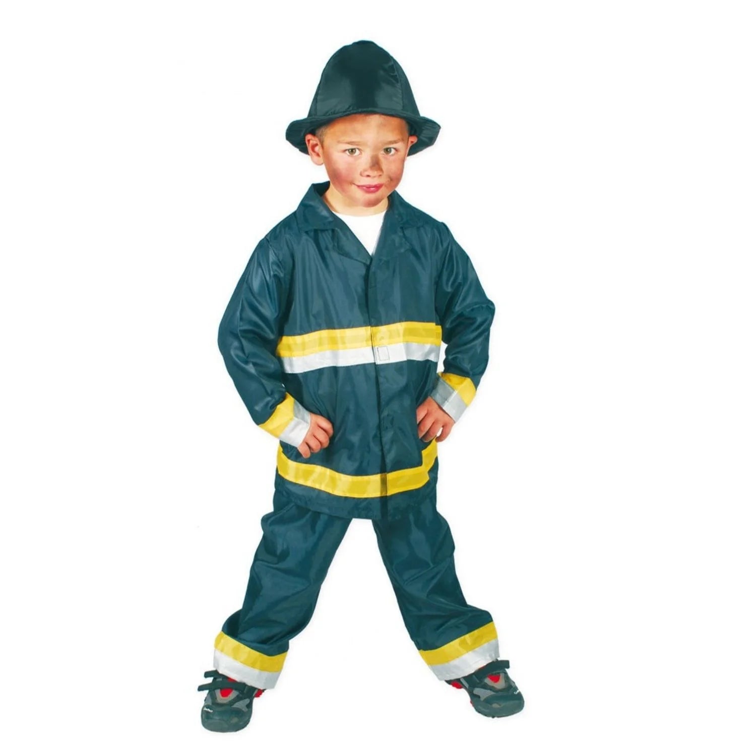 Disfraz Bombero Azul Infantil con chaqueta pantalón y gorro