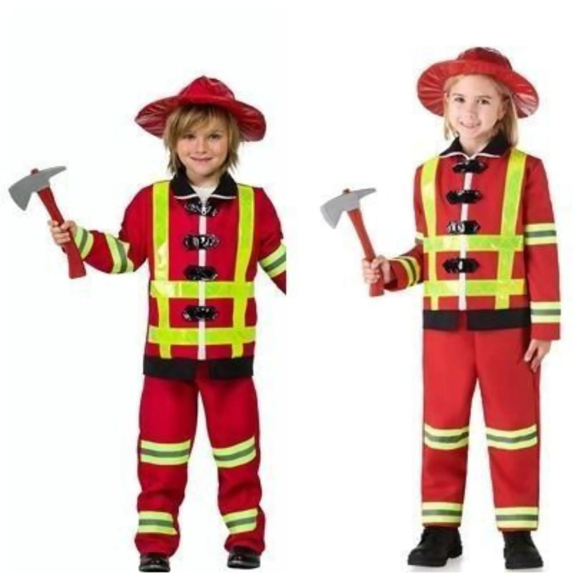 Disfraz de bombero infantil con gorro, chaqueta y pantalón para Carnaval y fiestas escolares