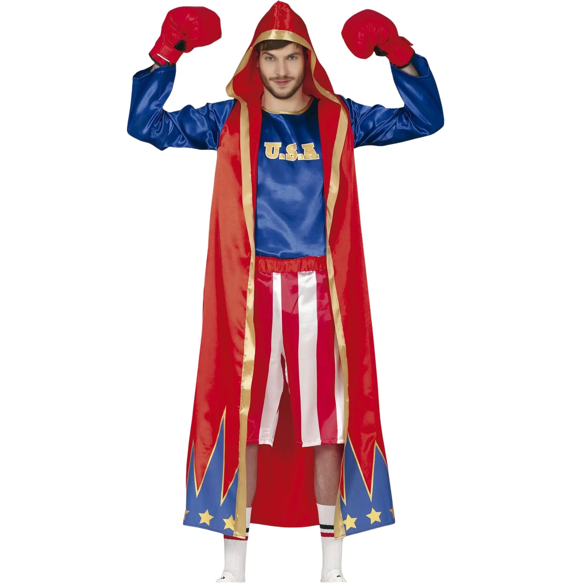 Disfraz de boxeador para adulto con bata, pantalón y camiseta estilo deportivo para Carnaval