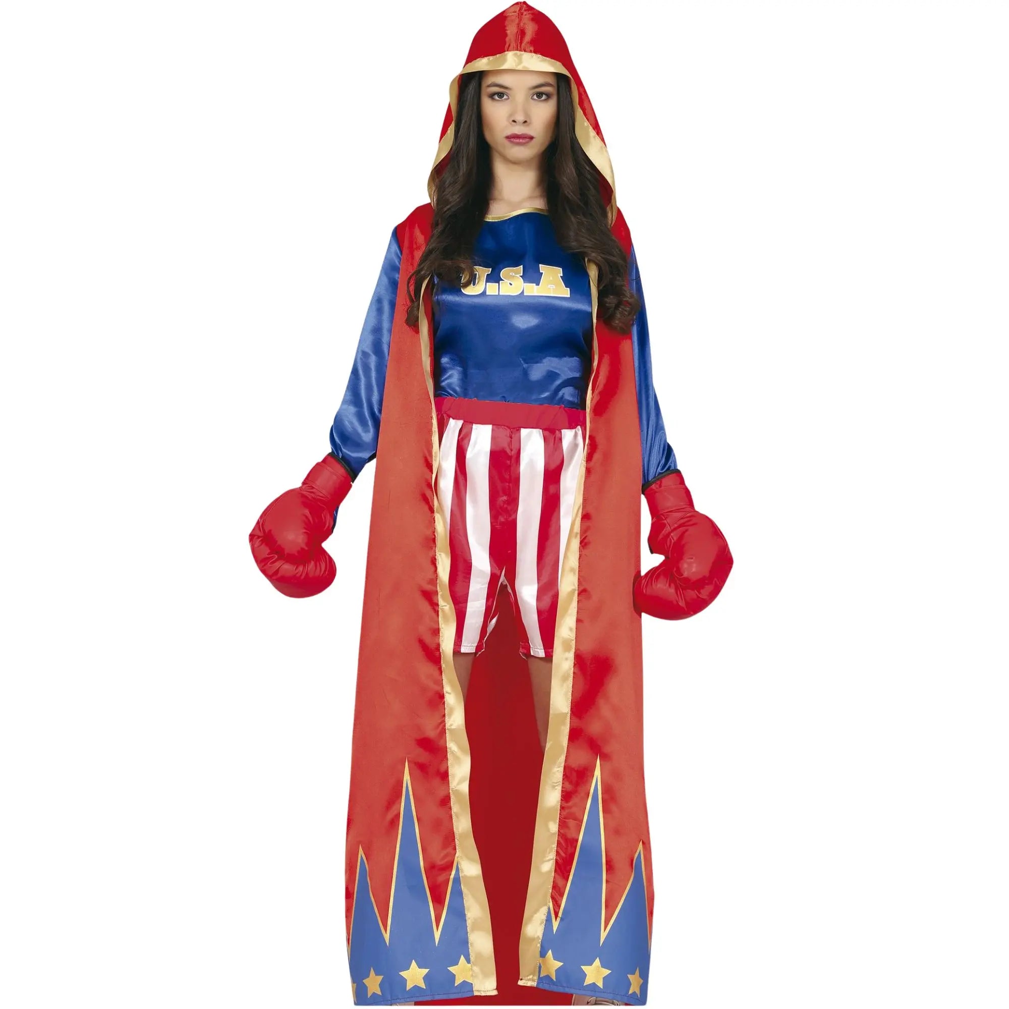 Disfraz de boxeadora para mujer con bata, pantalón y camiseta estilo deportivo para Carnaval