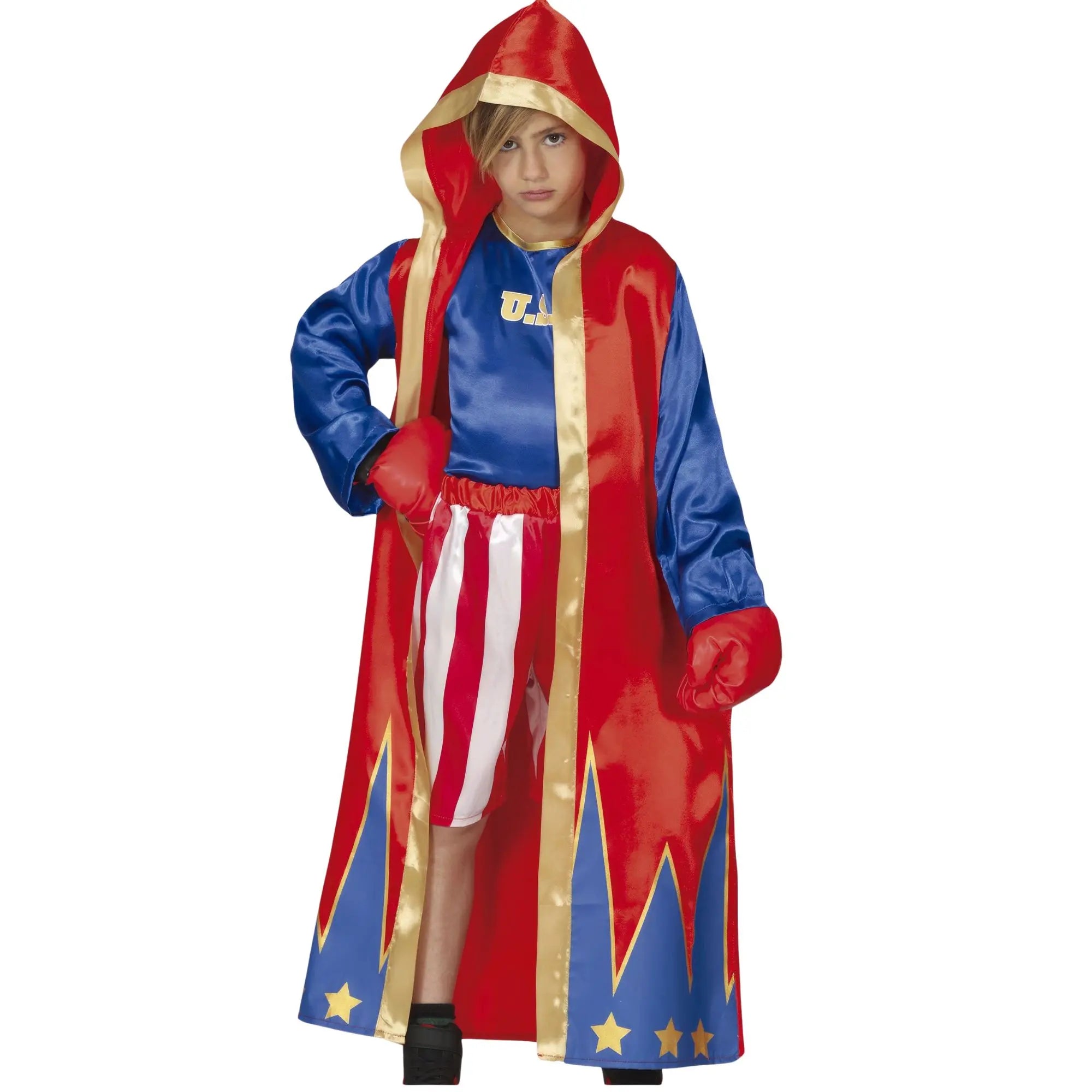 Disfraz de boxeador para niño con pantalón, bata y camiseta ideal para Carnaval y fiestas escolares