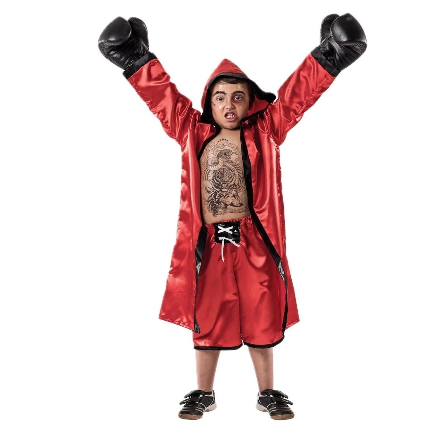 Niño con disfraz Boxeador Rojo infantil con bata y pantalón de boxeo