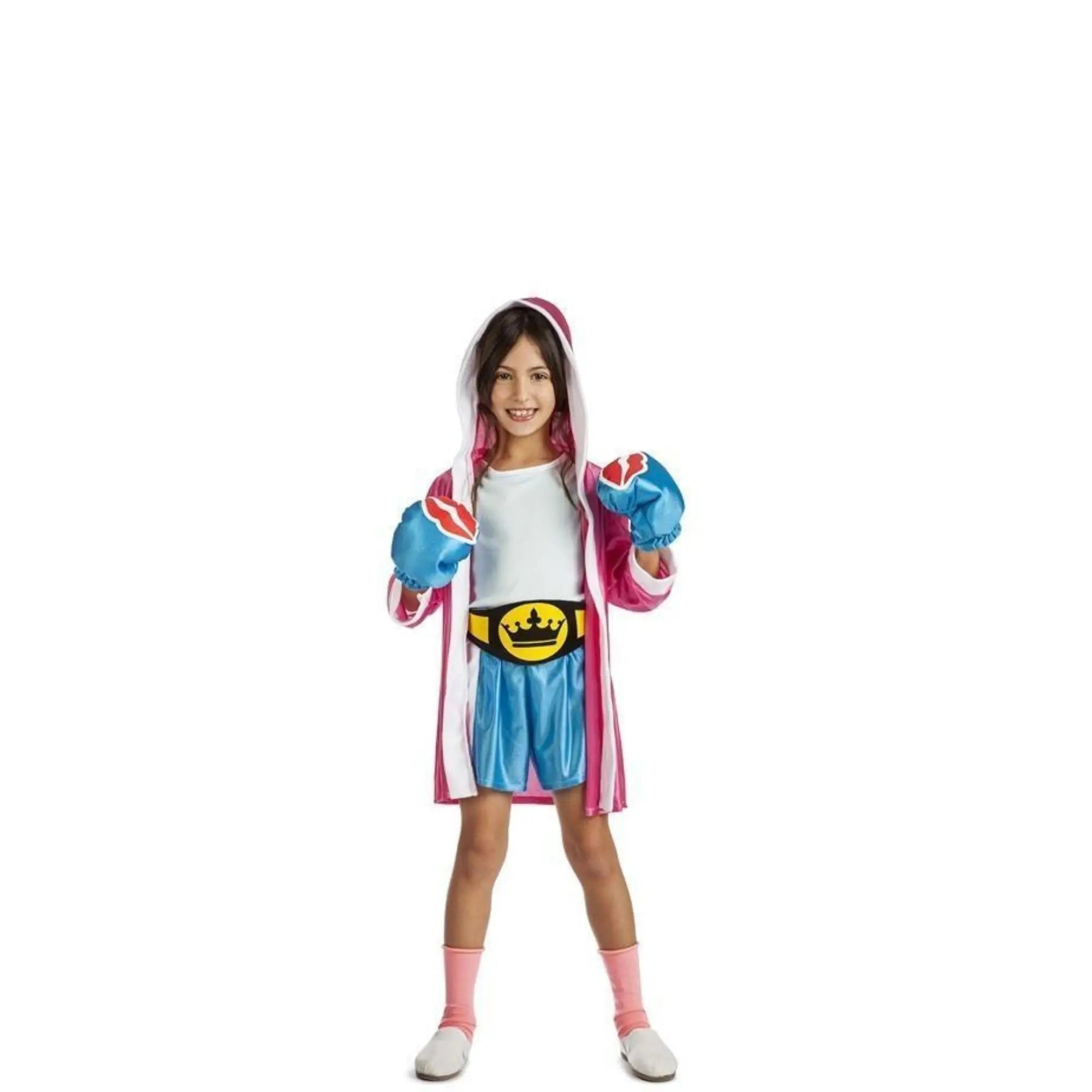 Disfraz de boxeadora infantil con top, pantalón corto, bata y guantes rellenos