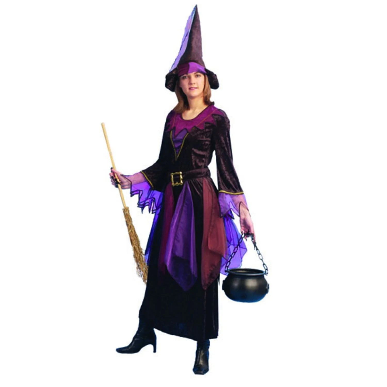 Disfraz bruja de noche adulta con vestido oscuro y sombrero para Halloween