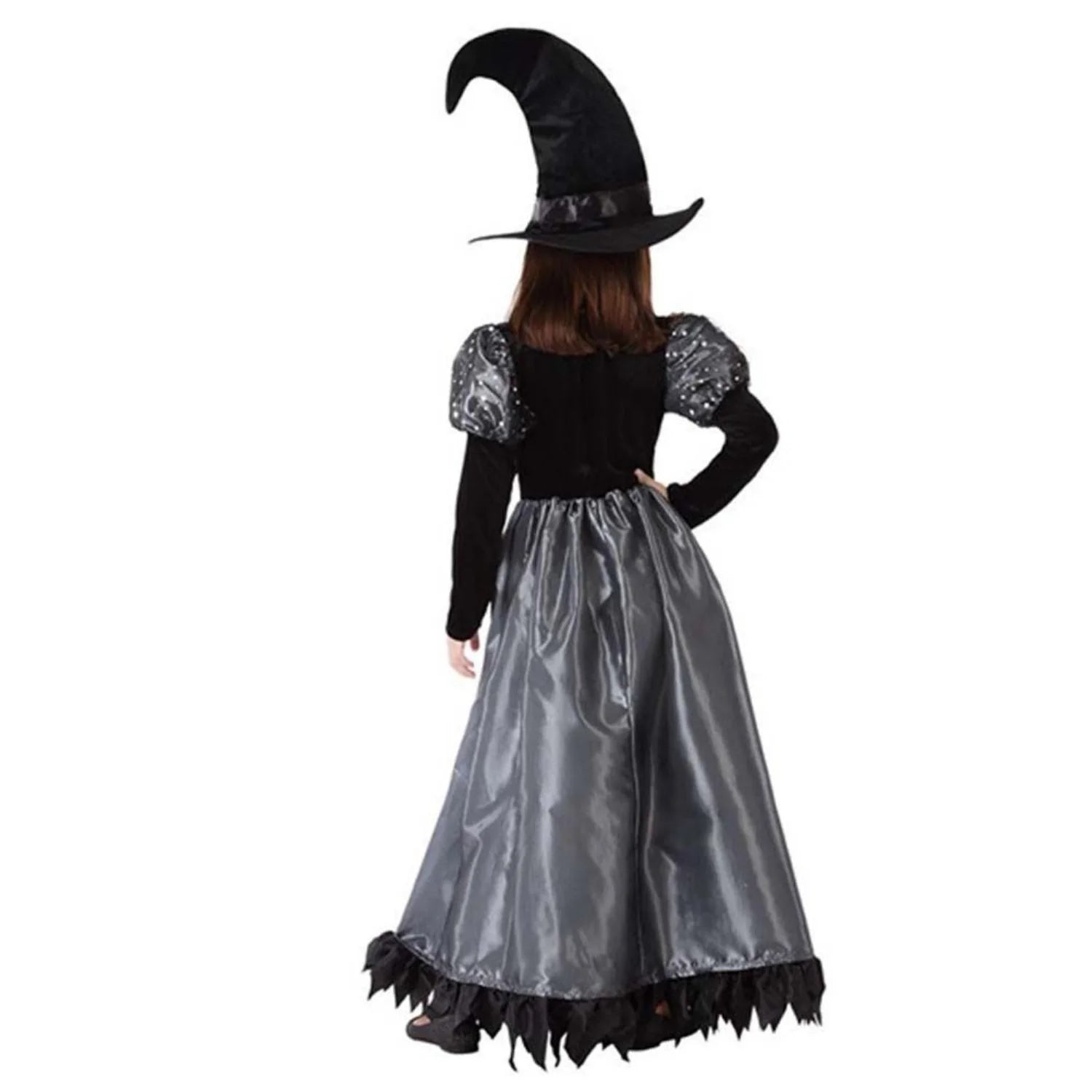 Niña con disfraz de bruja infantil para Halloween y Carnaval