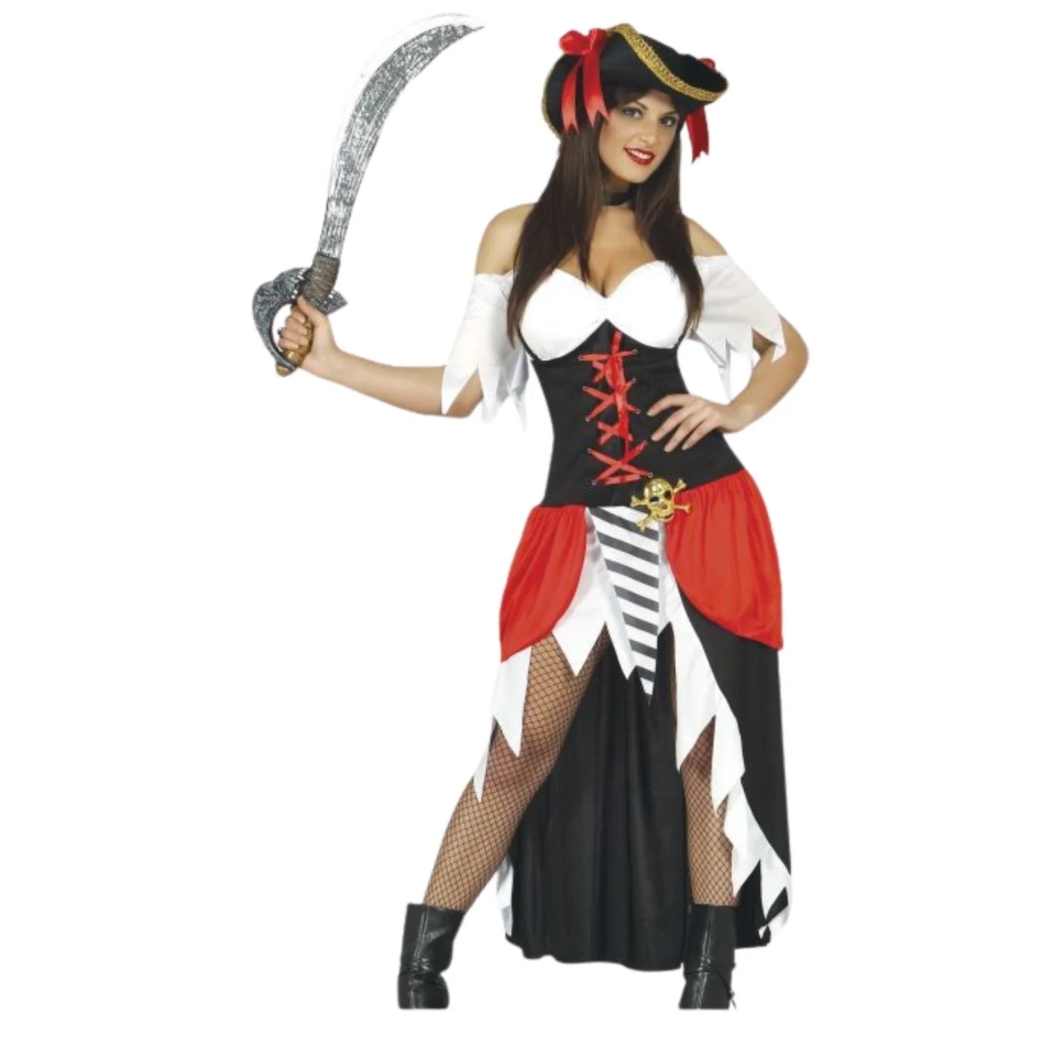 Disfraz bucanera para mujer con vestido y sombrero pirata