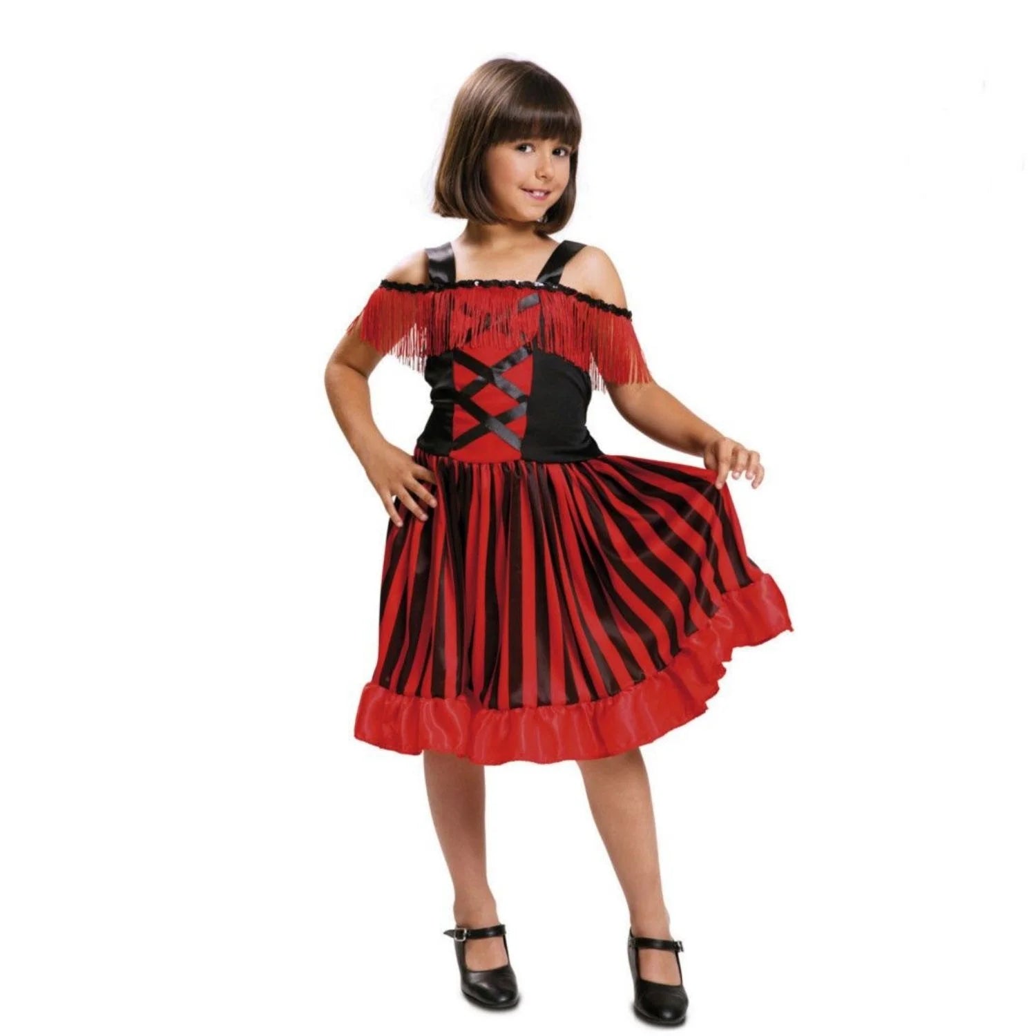 Disfraz Can Can para niña con vestido rojo y negro estilo cabaret