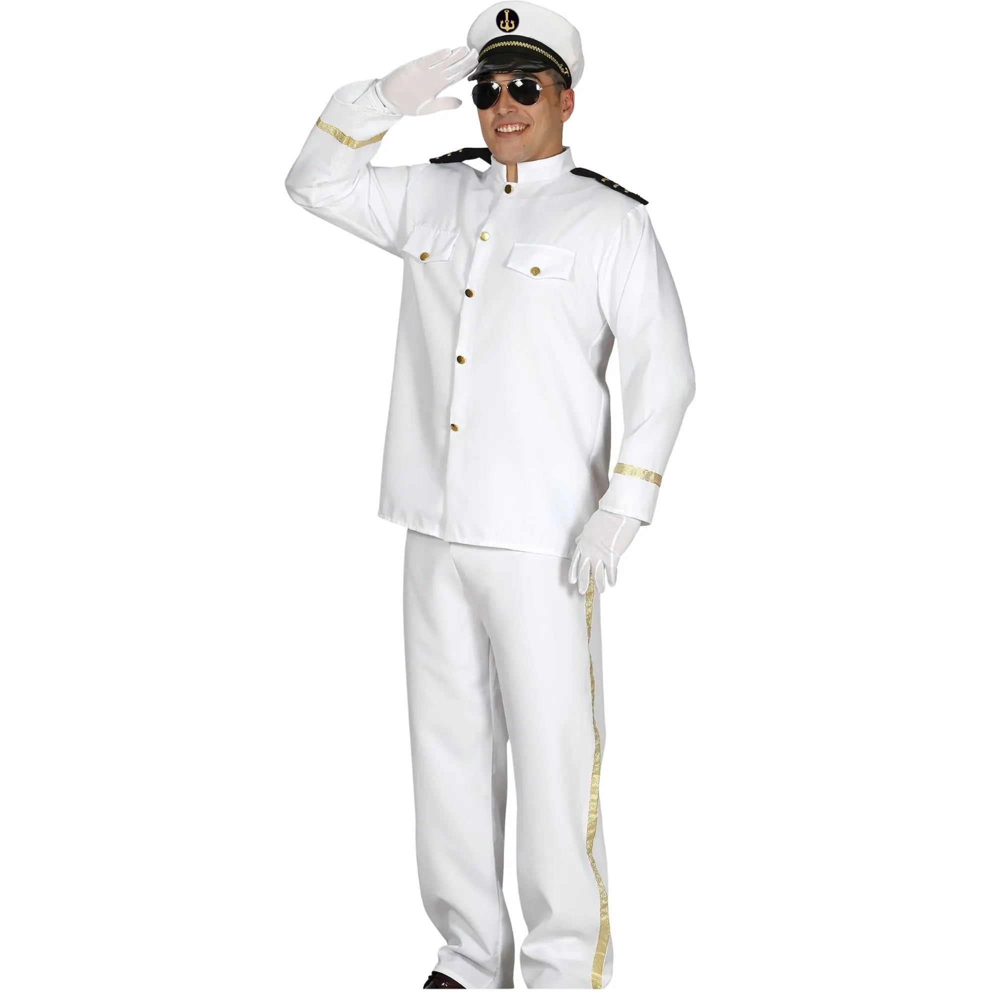 Disfraz de capitán de crucero para adulto con chaqueta, gorra y pantalón elegante de estilo marinero