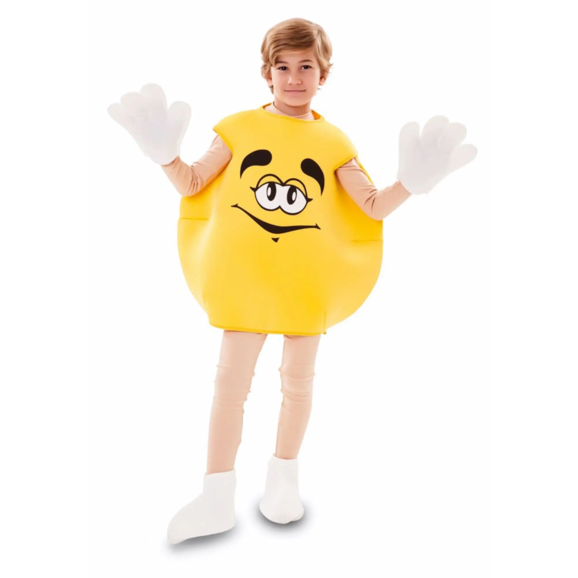 Disfraz infantil de caramelo amarillo con traje, manoplas y cubrezapatos para Carnaval