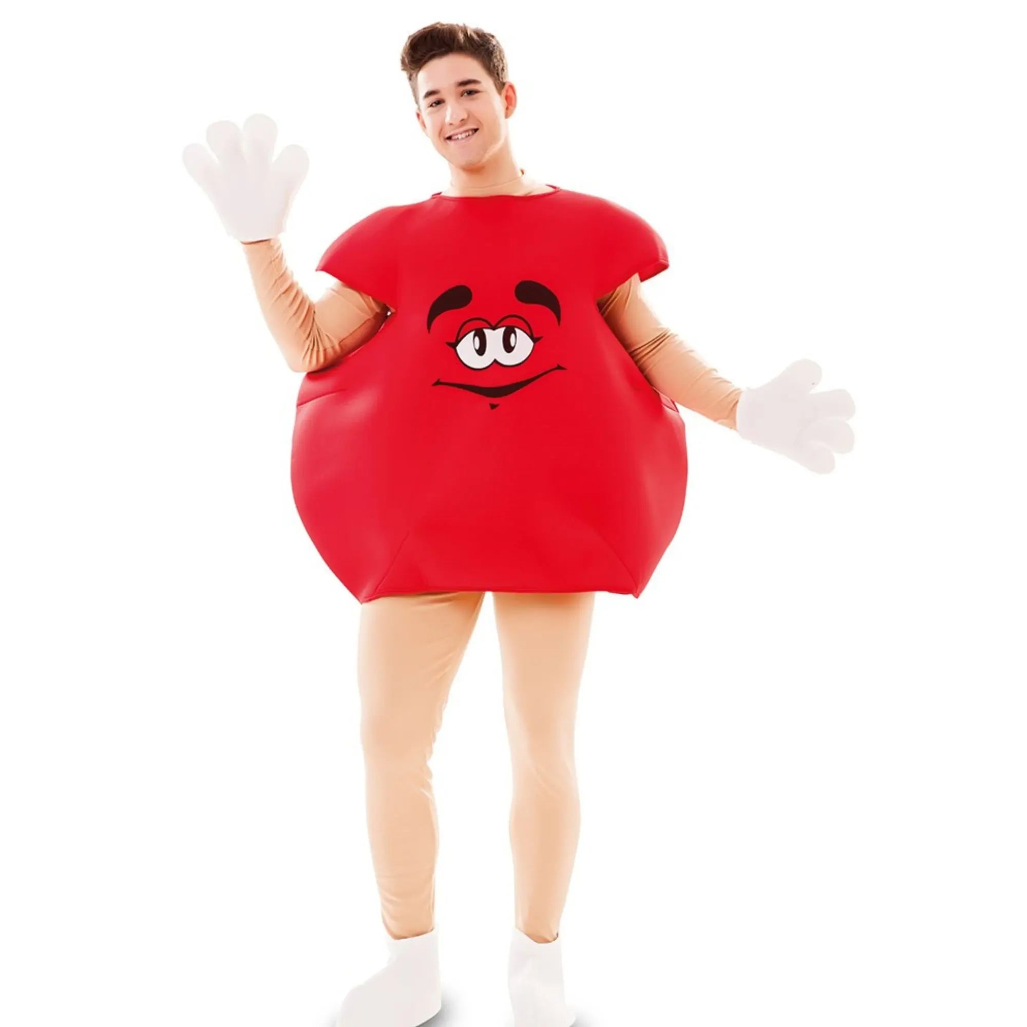 Disfraz de caramelo rojo adulto con traje, guantes y cubrezapatos para Carnaval