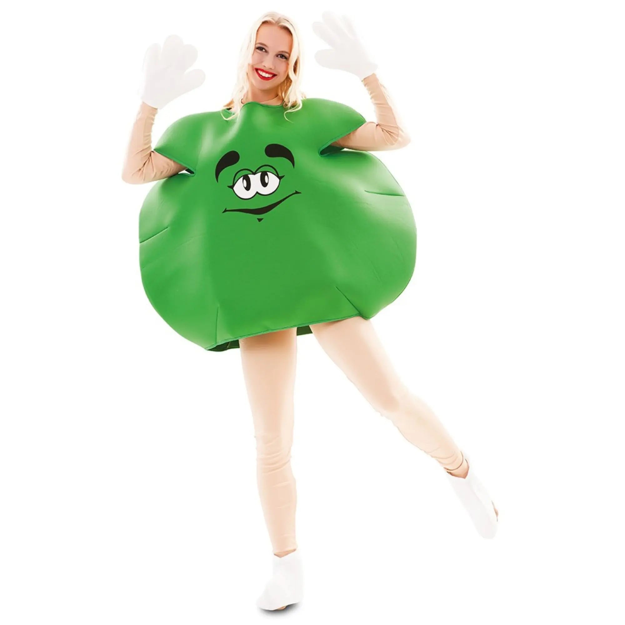 Disfraz de caramelo verde adulto con traje, guantes y cubrezapatos para Carnaval