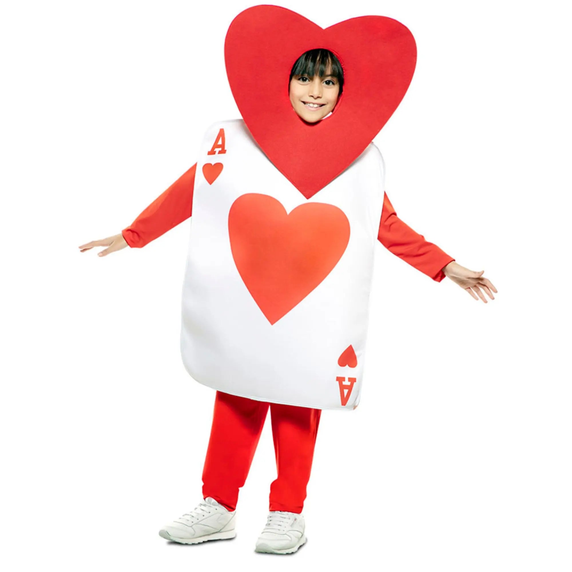 Disfraz de carta as de corazones infantil con traje y gorro inspirado en Alicia en el País de las Maravillas para Carnaval