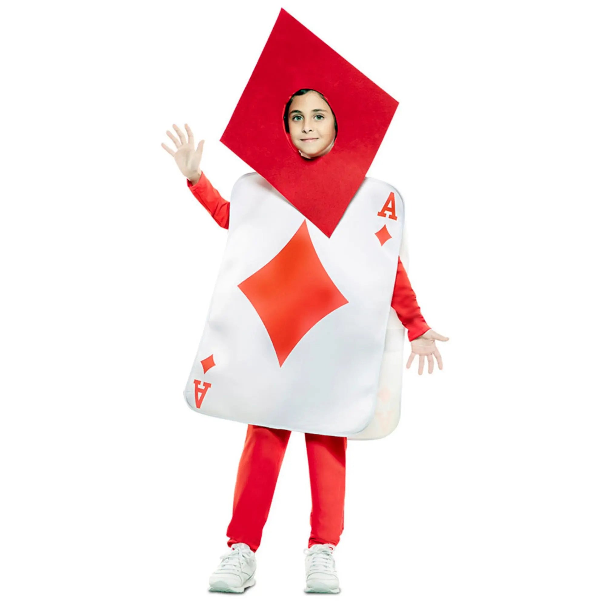 Disfraz infantil de carta As de diamantes con traje y gorro inspirado en naipes