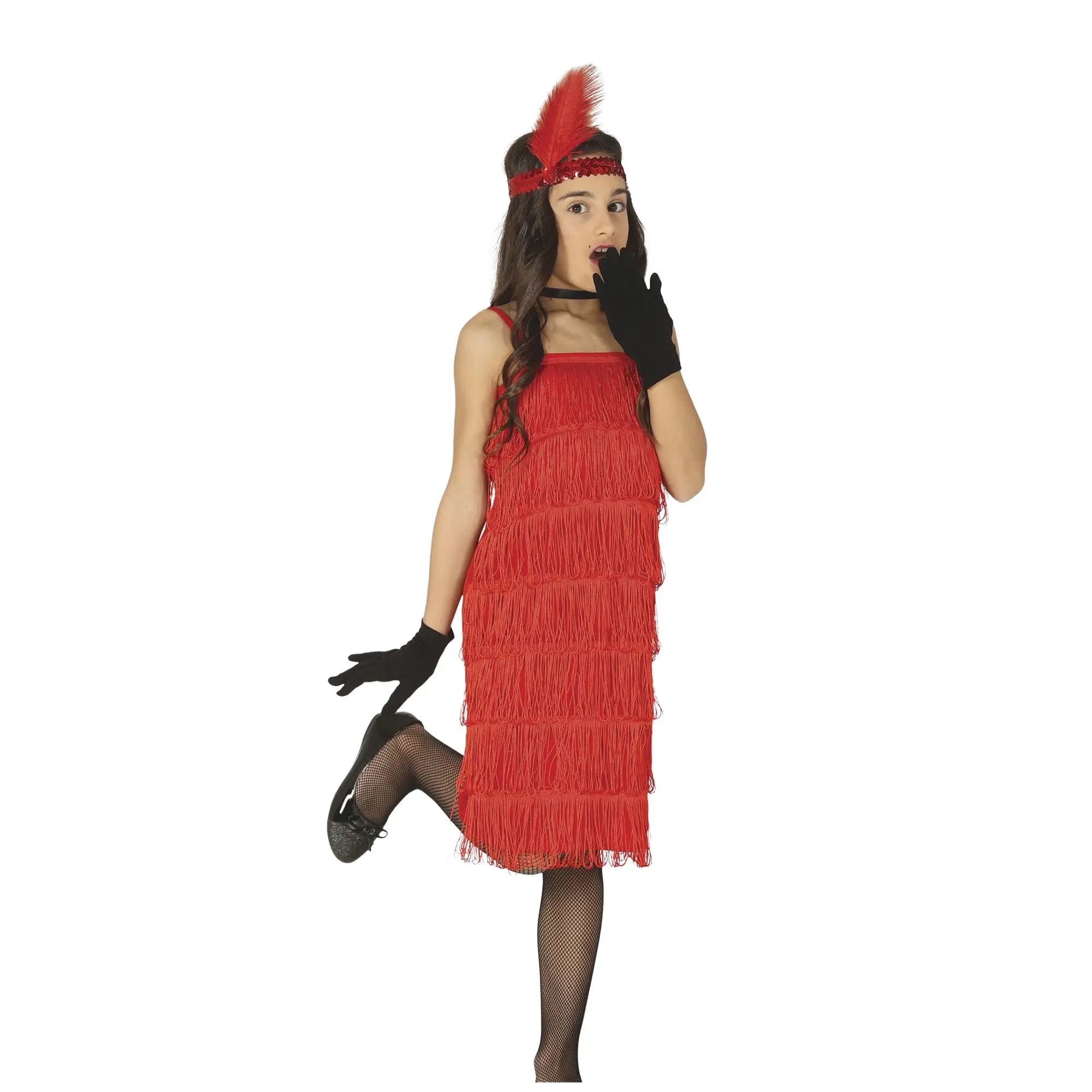 Disfraz Charleston para niña con vestido elegante y cinta de cabeza estilo años 20 para Carnaval