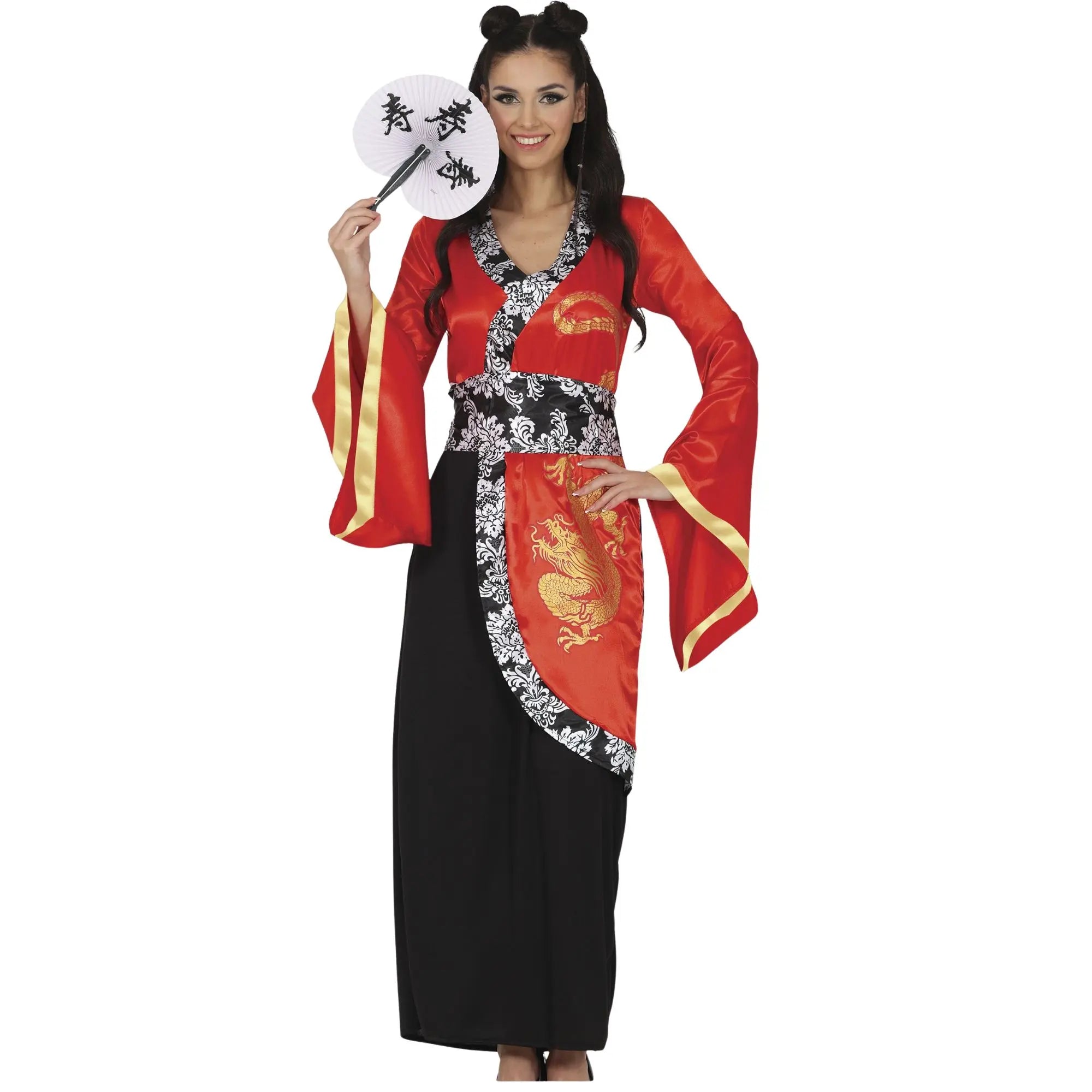 Disfraz de China Dragón para mujer con vestido rojo y cinturón estilo asiático ideal para Carnaval