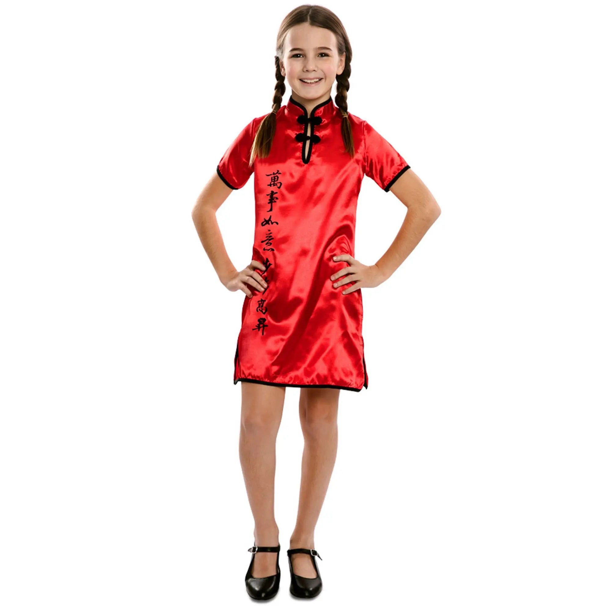 Disfraz de china para niña con vestido rojo elegante ideal para Carnaval y fiestas