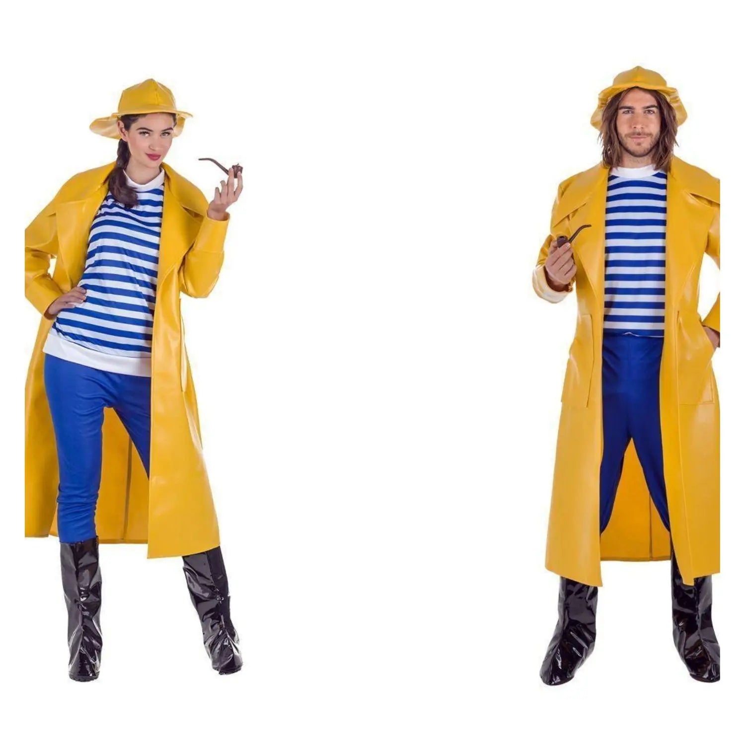 Disfraz de capitán pescador para adulto con gorro, abrigo, camisa y cubrebotas ideal para Carnaval