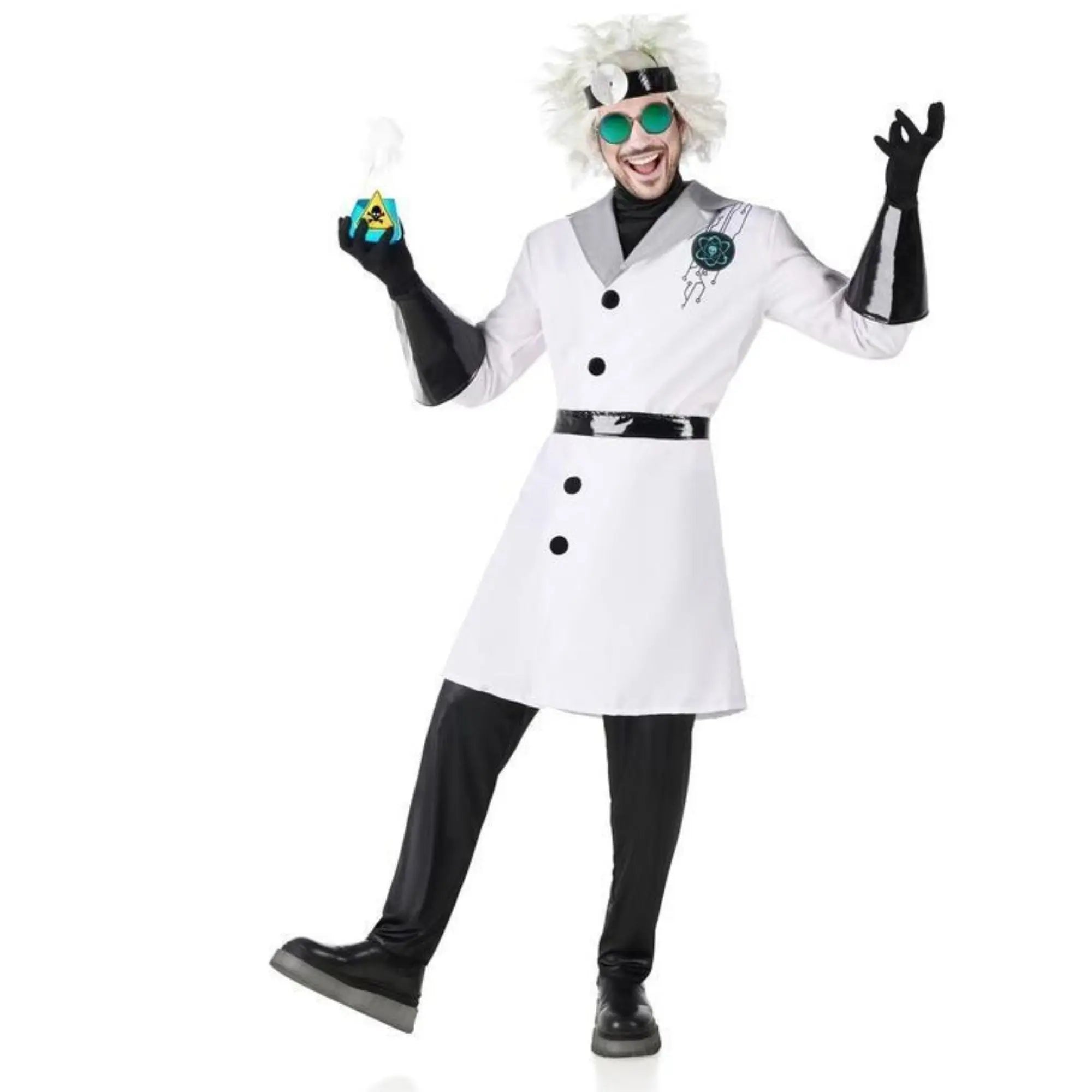 Disfraz de científico loco para hombre con chaqueta y guantes para Halloween