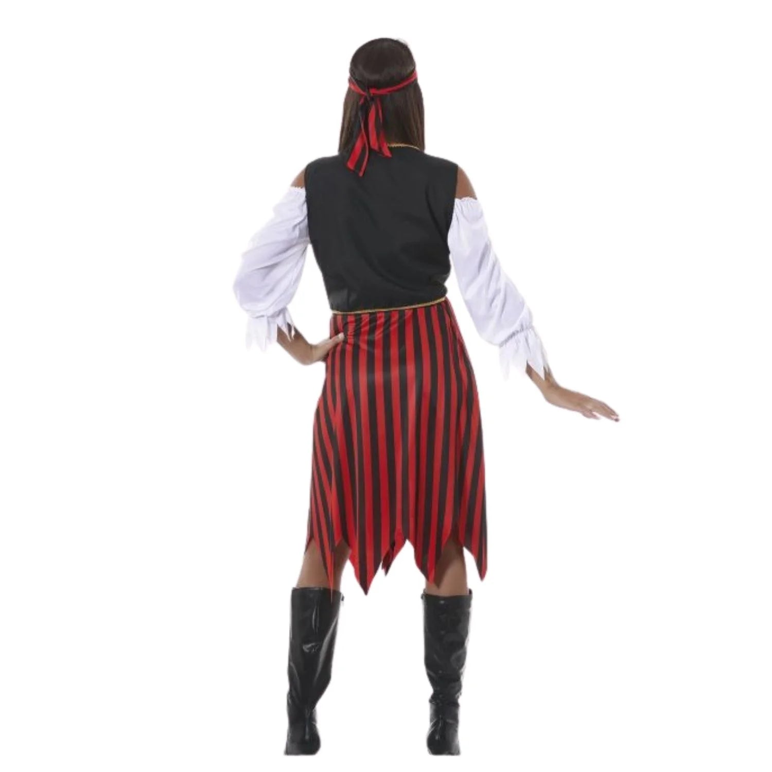 Mujer con disfraz pirata completo para fiesta temática