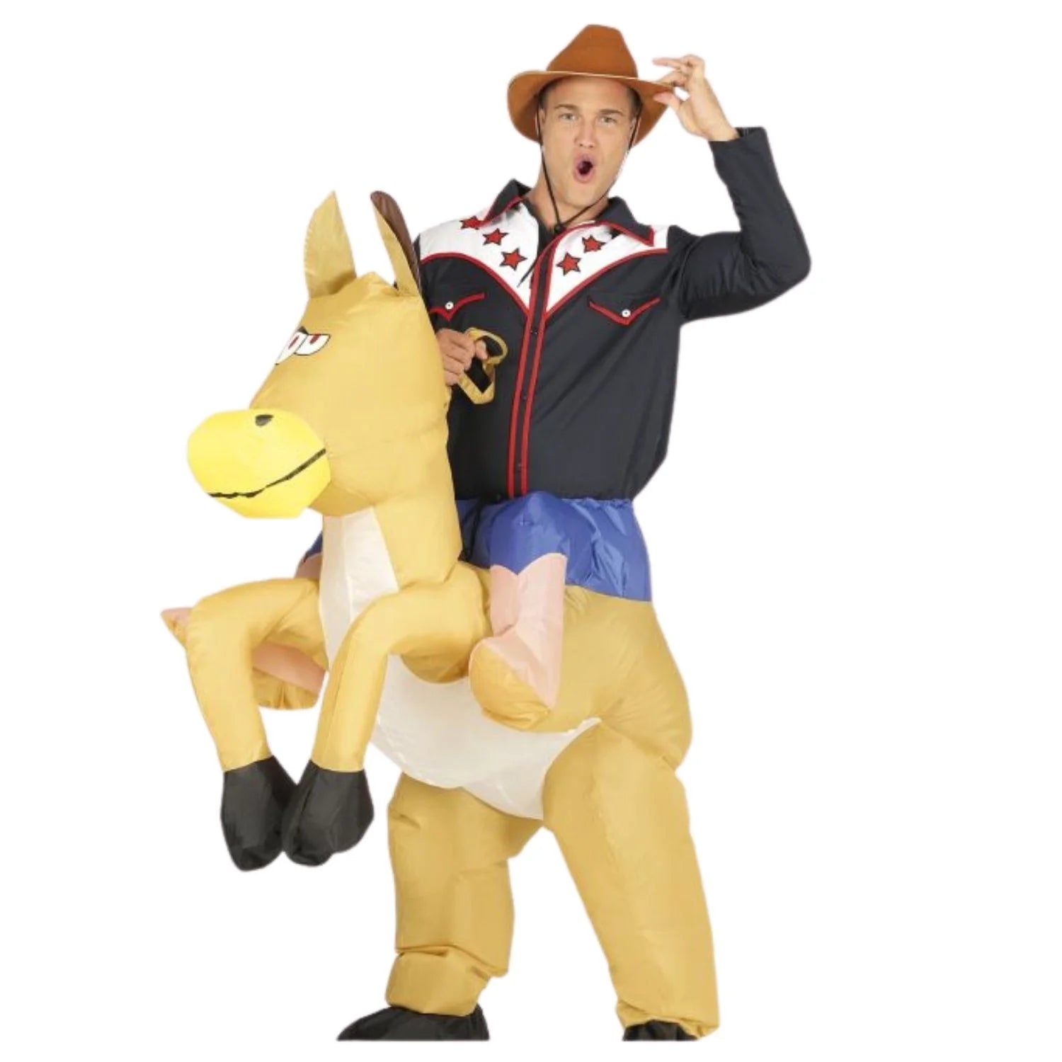 Disfraz de cowboy hinchable para adulto con ventilador