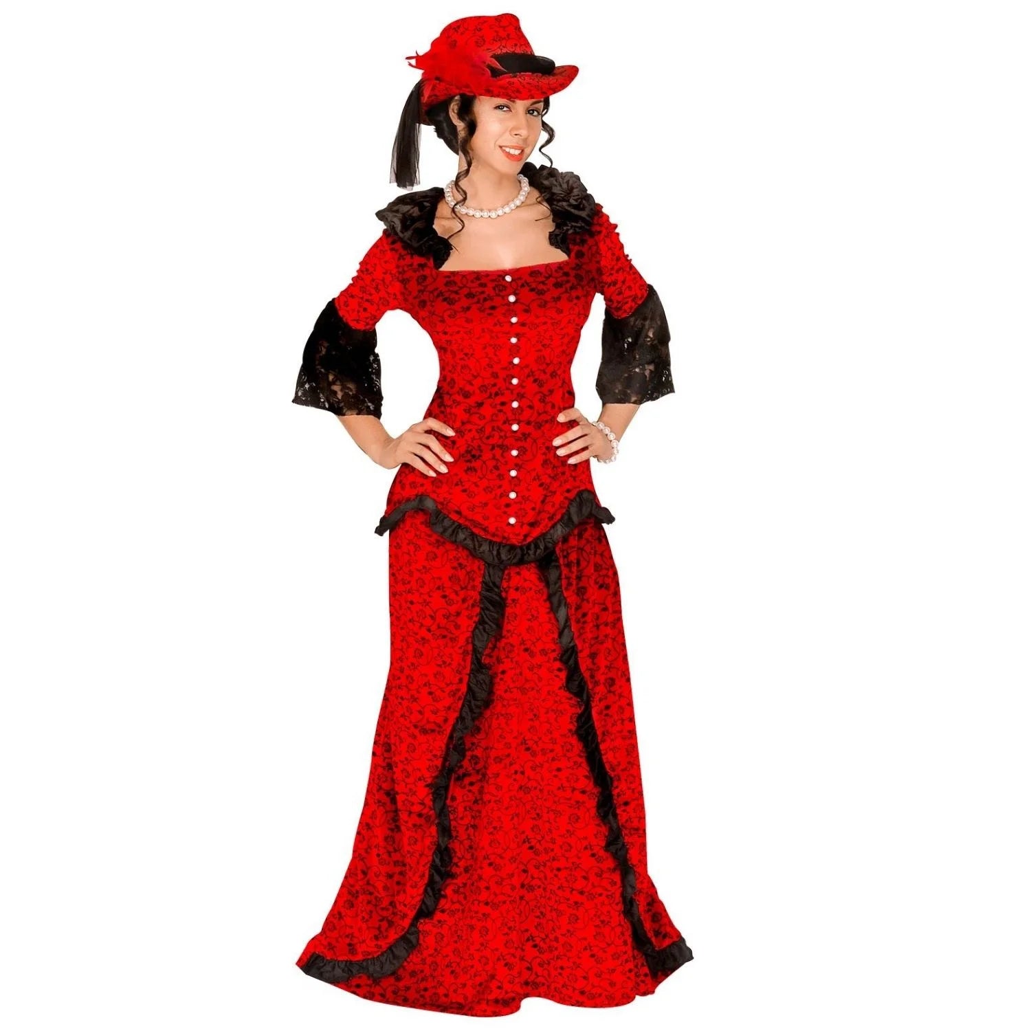 Disfraz dama del oeste mujer con falda larga y sombrero western